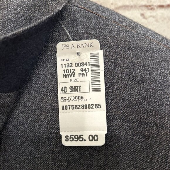 Jos A Bank Sport Coat Blazer 40 S Joseph Windowpane Check Wool Silk Navy NEW - Picture 3 of 6